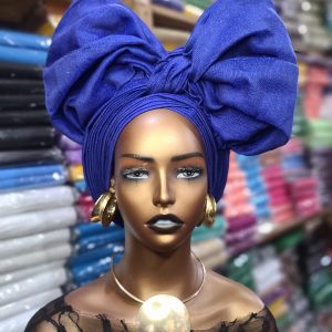 Blue Aso Oke auto gele for sale in Lagos