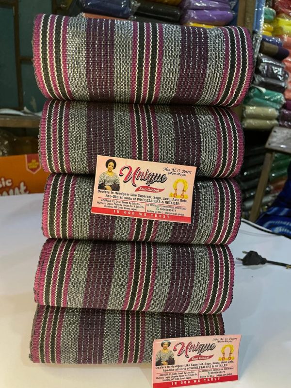 Brown stripped cotton aso oke for sale in lagos