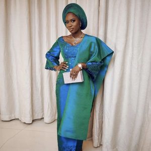 blue and green aso oke