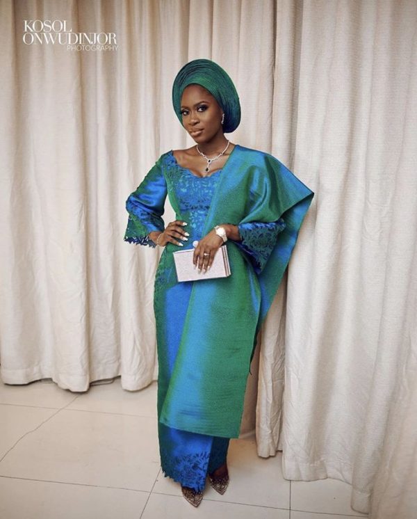 blue and green aso oke